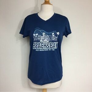 Greenlayer Women’s Navy V Neck San Diego Beach Bay Half Marathon T-Shirt Size M